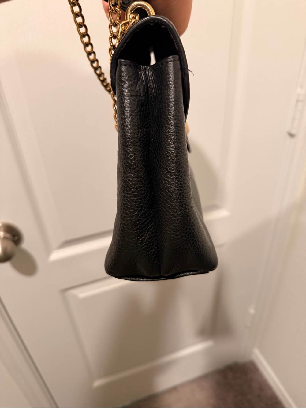 Coach Black Pebbled Leather Crossbody with Gold 'C' and Chain Strap - Picture 7 of 9